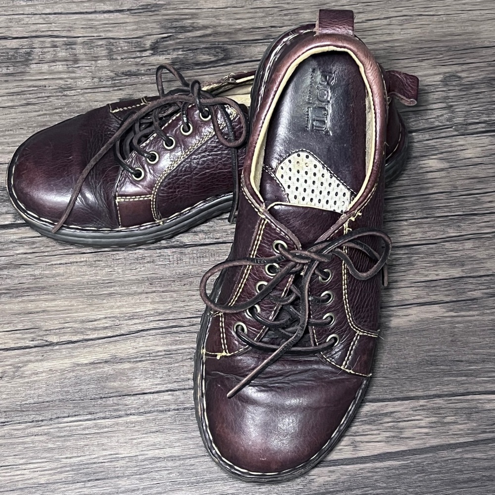 BORN Handcrafted Shoes Ravine Plain Oxford Brown Leather Lace Up